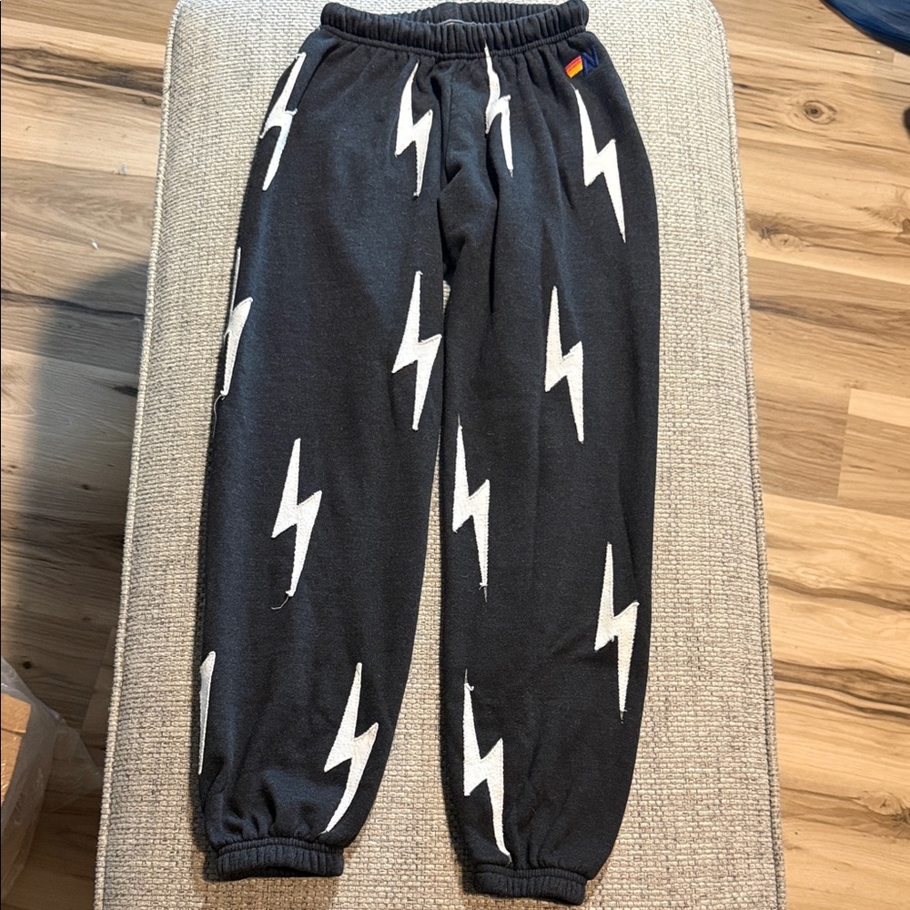 Aviator Nation Bolt Repeat Sweatpants Charcoal White Bolts‎ Women’s Small